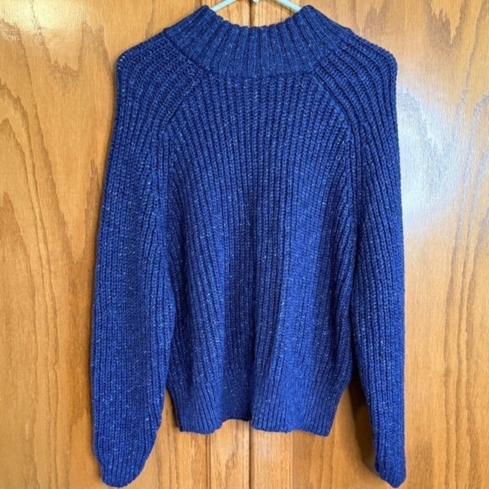Women's Cable Knit Warm Mock Neck Sweater Blue Size L 12-14 Shimmer Knit - Picture 7 of 8
